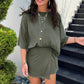 Laurel Green Solid Color Oversize Tee Tie Wrap Mini Skort 2pcs Set