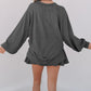 Dark Grey Corded Lantern Sleeve Top High Waist Ruffled Mini Skort Set
