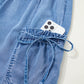Beau Blue Drawstring Elastic Waist Pocketed Loose Denim Pants