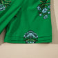 Green Floral Print Split Neck Shirred High Waist Ruffle Hem Maxi Dress