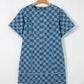 Sky Blue Frayed Hem Checkered Denim Mini Dress