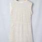 Beige Stripe Drawstring Tunic Tank Mini Dress with Pockets