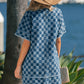 Sky Blue Frayed Hem Checkered Denim Mini Dress