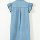 Myosotis Frilled Detail Button Down Ruffle Short Sleeve Denim Mini Dress