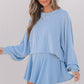 Sky Blue Corded Lantern Sleeve Top High Waist Ruffled Mini Skort Set