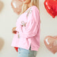Light Pink Embroidered Bow Lantern Sleeve Oversized Pullover Sweatshirt
