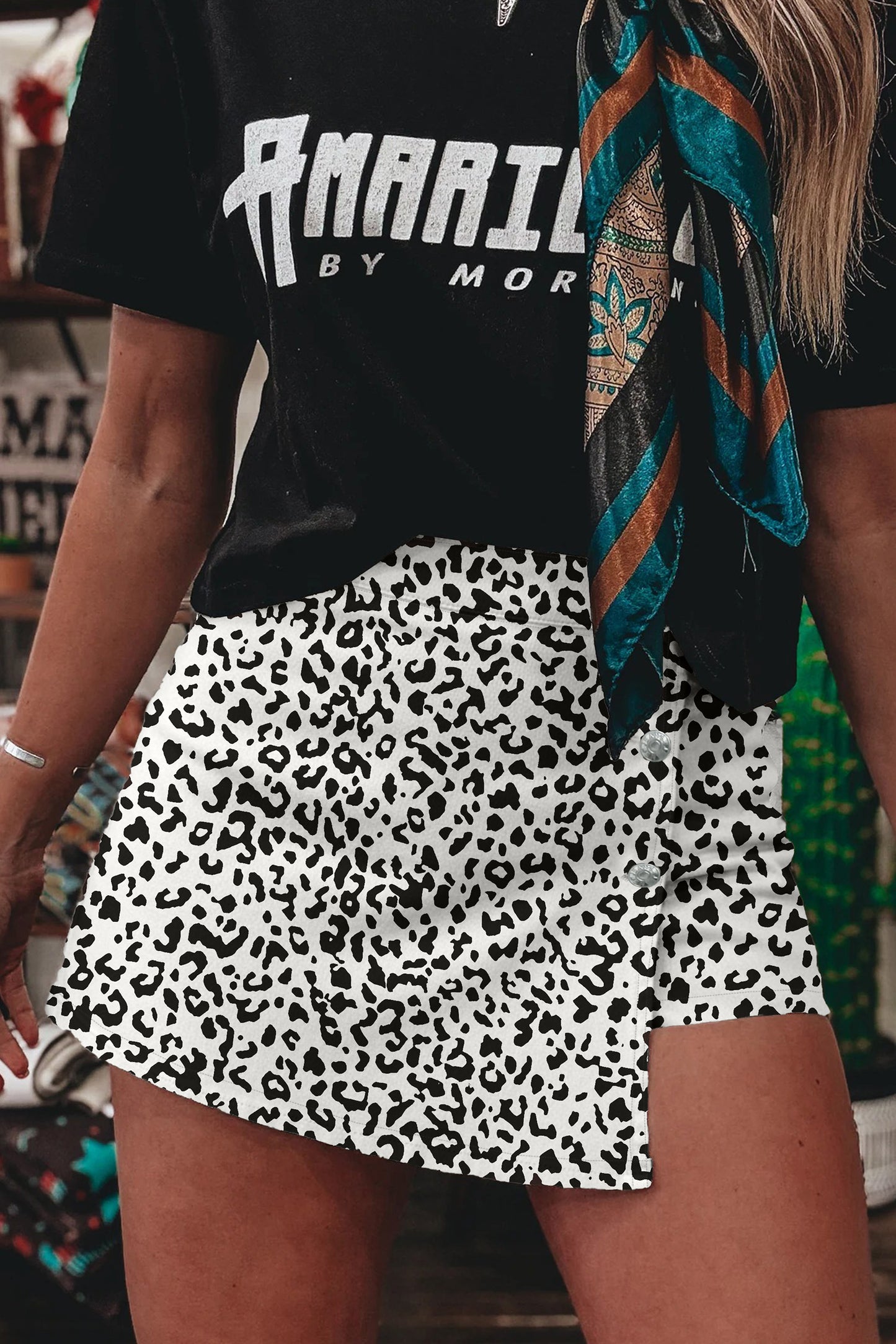 Brown Leopard Print Button Overlap Denim Shorts