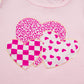 Light Pink Three Sweet Hearts Printed Sequin Trim Contrast Sleeve Patchwork Tee