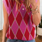 Rose Glitter Trim Rhombus Pattern Knit Sweater Vest