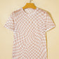 Khaki Checkered Print Mock Neck Mesh T Shirt