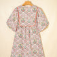 Pink Floral Print Tassel Tie V Neck Scalloped Detail Loose Mini Dress