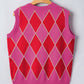 Rose Glitter Trim Rhombus Pattern Knit Sweater Vest