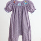 Purple castle hand smocked gingham girl romper