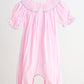 Pink alpaca hand smocked gingham girl romper