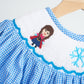 Blue snow princess hand smocked gingham girl romper