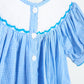 Blue snow princess hand smocked gingham girl romper