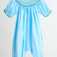 Blue fairy hand smocked gingham girl romper