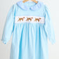 Blue puppy hand smocked stripe dress