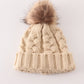 Beige pompom  cable beanie hat