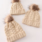 Beige pompom  cable beanie hat