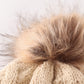 Beige pompom  cable beanie hat