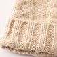 Beige pompom  cable beanie hat
