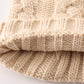 Beige pompom  cable beanie hat