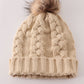 Beige pompom  cable beanie hat