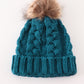 Teal pompom cable beanie hat