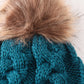 Teal pompom cable beanie hat