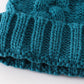 Teal pompom cable beanie hat
