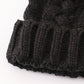 Black pompom cable beanie hat