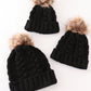 Black pompom cable beanie hat