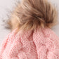 Pink pompom cable beanie hat