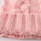 Pink pompom cable beanie hat