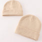 Beige ribbed basic knit beanie hat