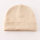 Beige ribbed basic knit beanie hat