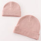 Pink ribbed basic knit beanie hat