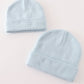 Blue ribbed basic knit beanie hat