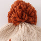 Beige pompom hi cable beanie hat