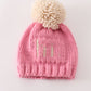 Pink pompom hi cable beanie hat