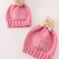 Pink pompom hi cable beanie hat