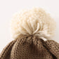 Brown pompom mushroom cable beanie hat
