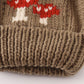 Brown pompom mushroom cable beanie hat