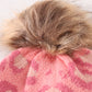Pink pompom leopard cable beanie hat