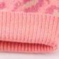 Pink pompom leopard cable beanie hat
