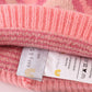 Pink pompom leopard cable beanie hat