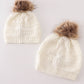 Ivory pompom cable beanie hat