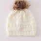 Ivory pompom cable beanie hat