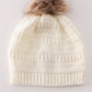Ivory pompom cable beanie hat